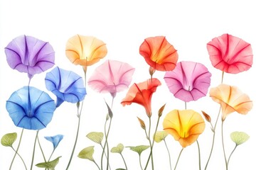 Obraz premium Watercolor Morning Glories on White Background Minimalist Floral Art