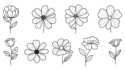 Floral Line Art Drawing Minimalist Vector Set Design for Wedding Invitation Card or Botanical Logo Element