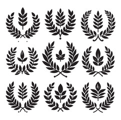 laurel wreath Vector Black silhouettes icon set.