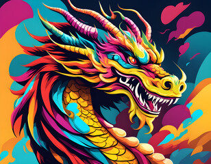 colorful Chinese Dragon with cool isolated pop art style background