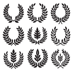 laurel wreath Vector Black silhouettes icon set.
