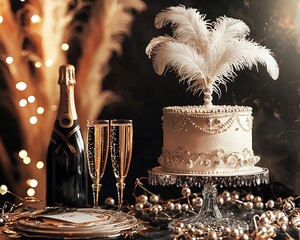 Vintage 1920s Style Birthday with Champagne Towers and Feathered Cake