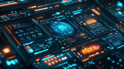 Obraz premium Futuristic control panel interface digital space technology abstract close-up view innovation
