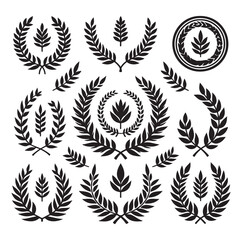 laurel wreath Vector Black silhouettes icon set.