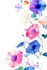 Naklejka premium Watercolor Morning Glories on White Background Minimalist Floral Art
