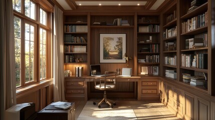 Cozy Craftsman Style Study with Built-In Desks