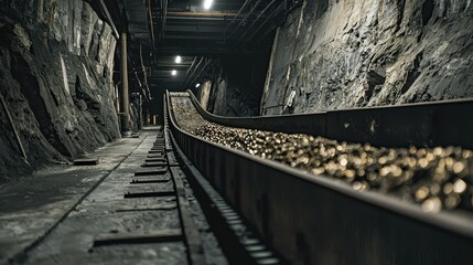 Obraz premium Conveyor Belt Transporting Unrefined Diamond Ore