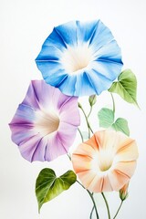 Watercolor Morning Glories on White Background Minimalist Floral Art