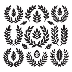 laurel wreath Vector Black silhouettes icon set.