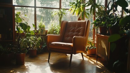 Fototapeta premium Classic Mid-Century Armchair in Sunlit Room