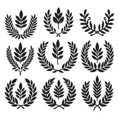 laurel wreath Vector Black silhouettes icon set.