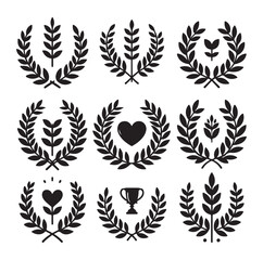 Fototapeta premium laurel wreath Vector Black silhouettes icon set.