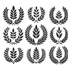 laurel wreath Vector Black silhouettes icon set.