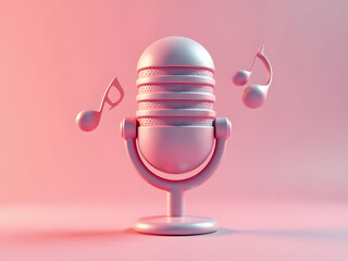 3d microphone with music note is symbol denoting a musical sound. mic record for music singing and audio tune or harmony tone concept. 3d microphone and melody notes icon vector render illustration