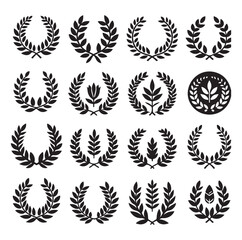 laurel wreath Vector Black silhouettes icon set.