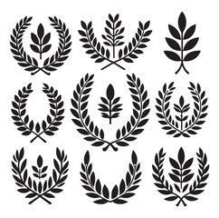 laurel wreath Vector Black silhouettes icon set.