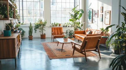 Fototapeta premium Bright and Airy Mid-Century Modern Living Space