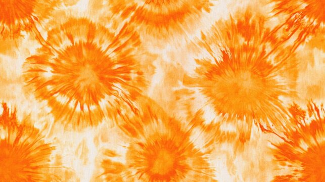 Seamless orange tie dye pattern featuring traditional shibori print and boho batik style perfect for modern fabric and wallpaper design
