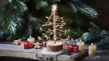 Christmas tree, ornaments, pine cones, baubles, red ornaments, silver ornaments, twinkle lights, bokeh, living room decor, holiday decorations, Christmas star, festive atmosphere, wreaths, stockings, 