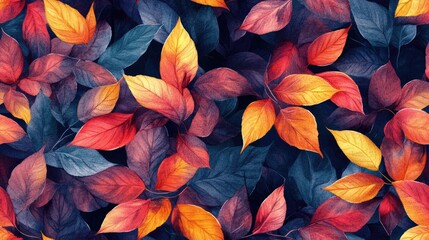 Watercolor seamless pattern of vibrant autumn leaves ideal for fabric and paper design projects