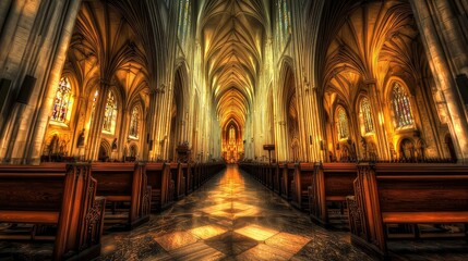 Fototapeta premium High Vaults of a Gothic Revival Cathedral Interior