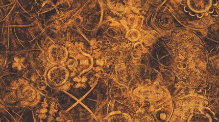 Naklejka premium Seamless brown kaleidoscopic pattern featuring intricate grunge mandala designs ideal for textile and wallpaper applications