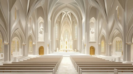 Obraz premium Serene Gothic Revival Sanctuary Interior View
