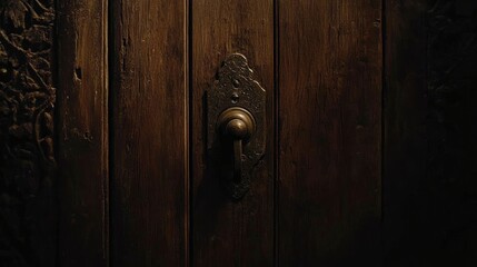 Fototapeta premium Antique Wooden Door with Ornate Metal Handle