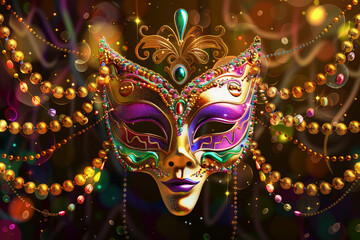 Fototapeta premium Beautiful greeting card with bright holiday composition for happy celebrate mardi gras