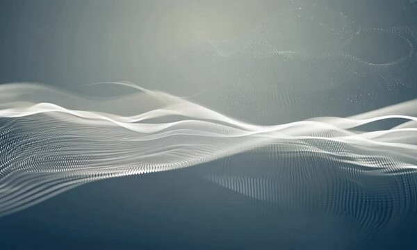Abstract digital particle wave and light with flowing small particles dance motion on the wave and light abstract background