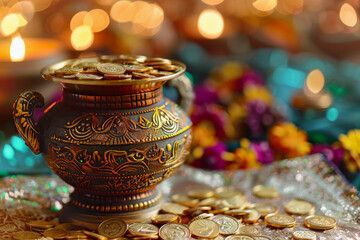 Beautiful greeting card with holiday composition for Akshaya Tritiya