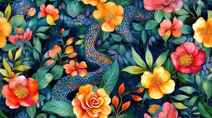 Seamless watercolor pattern of colorful flowers ideal for textile and wallpaper design greeting cards seasonal decor