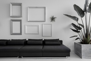 Frame mockup, Living room wall poster mockup. Interior mockup with house background. Modern interior design.
