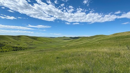 Obraz premium Rolling Green Hills Under Clear Blue Sky