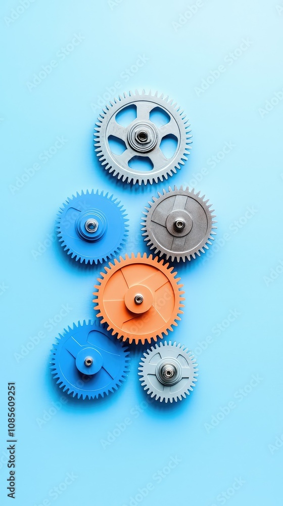 Poster minimalistic art of gears and cogs symbolizing teamwork