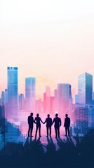 Minimalist Business People Shaking Hands in City Background