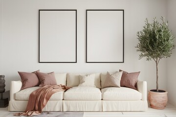 Frame mockup, Living room wall poster mockup. Interior mockup with house background. Modern interior design.