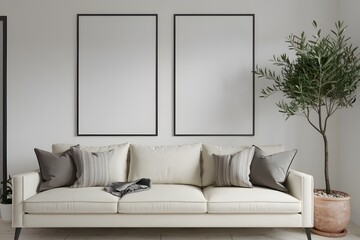 Frame mockup, Living room wall poster mockup. Interior mockup with house background. Modern interior design.