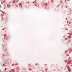 春の訪れを告げる3月・4月の桜：ピンクの花が彩る写真、白バックフレーム背景で余白とコピースペース付き