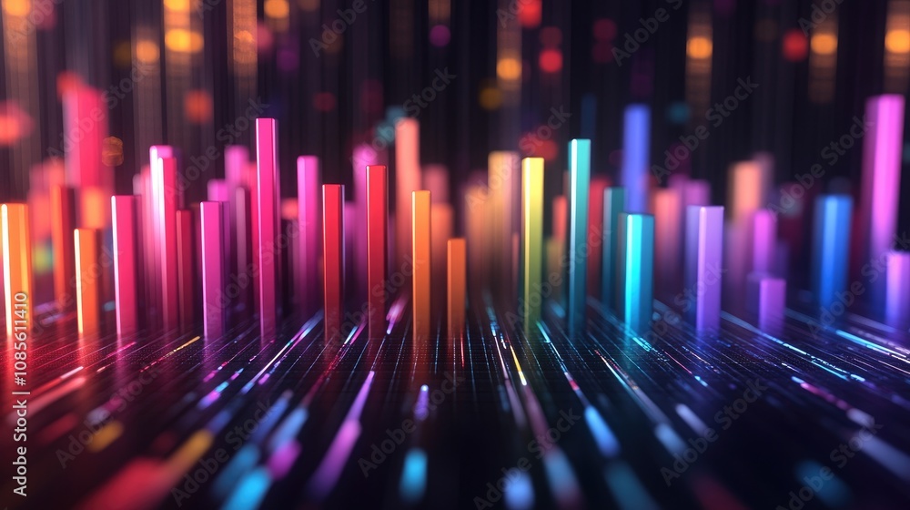 Poster vibrant abstract digital sound waves in vivid colors creating a dazzling visual display of light and