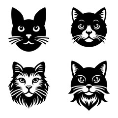 Set of cat head silhouette vector art illustration on a white background.