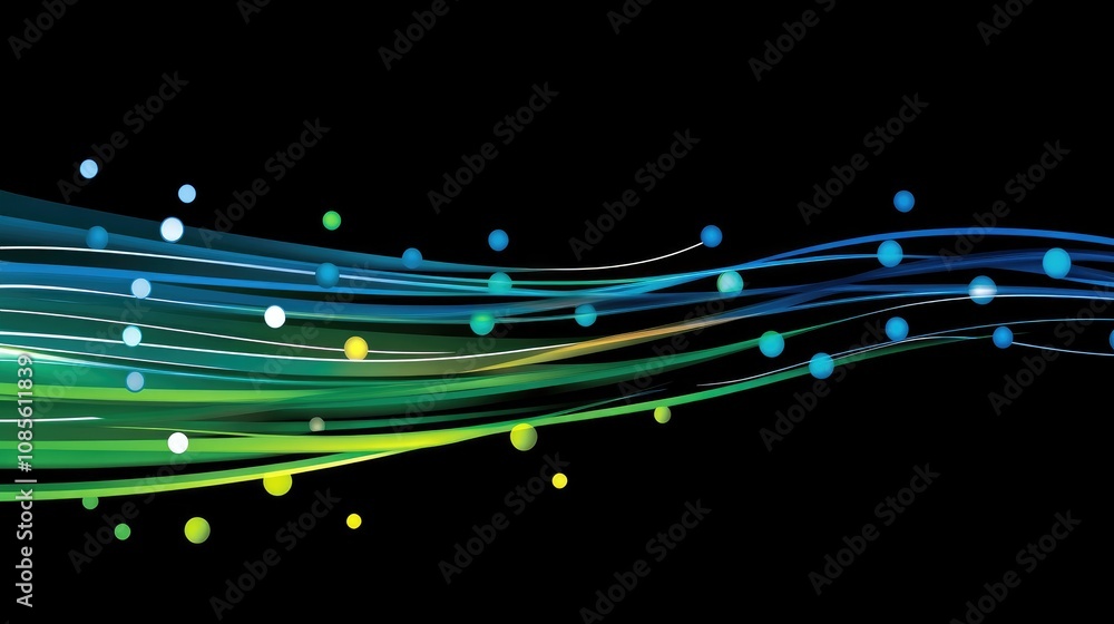 Poster colorful abstract wave background with dynamic flowing lines and vibrant circular patterns on a blac