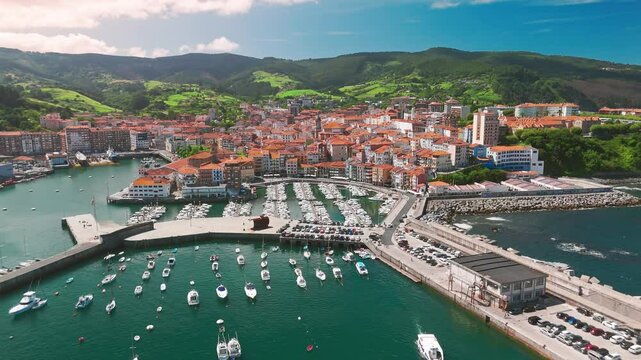 Aerial view of the Bermeo town, Basque Country, North of Spain.