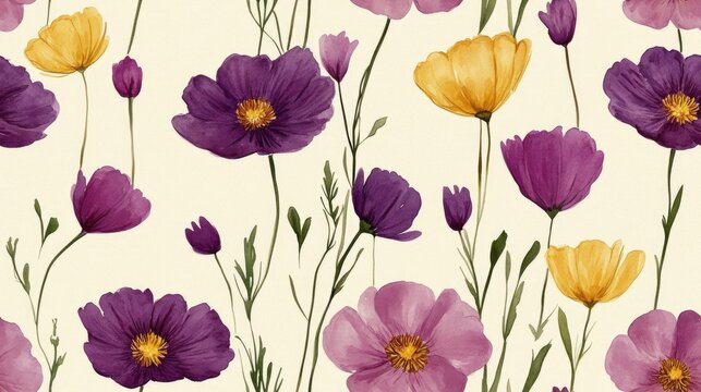 Watercolor seamless pattern featuring hand drawn meadow flowers vintage inspired design for wedding invitations and botanical art floral collection