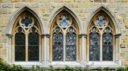 Fototapeta premium Detailed View of Gothic Tracery Pointed Arch Windows