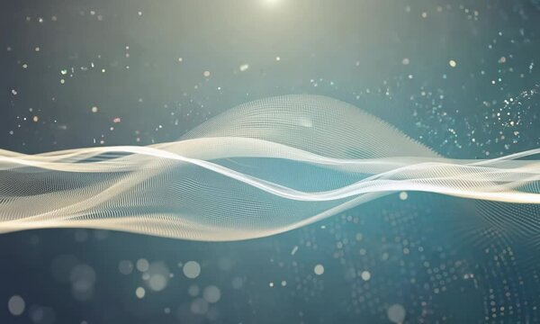 Abstract digital particle wave and light with flowing small particles dance motion on the wave and light abstract background