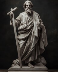 Saint Andrew, draped in traditional robes and clutching a cross, represents unwavering faith and rich historical legacy.