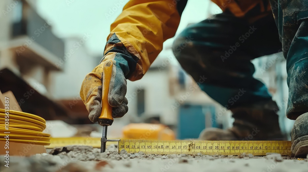 Poster Hands of Worker Using Tools in Construction Setting