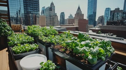 Fototapeta premium Urban Rooftop Garden with Hydroponic Units