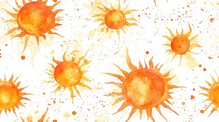 Watercolor suns creating a seamless pattern on a white background ideal for fabric design and stationery